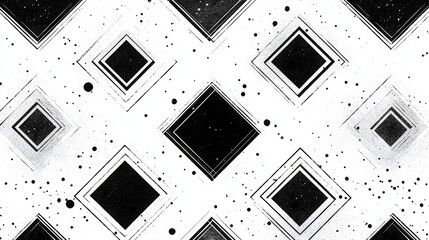 Poster - Minimalist black and white design with diamond and square patterns on textured background
