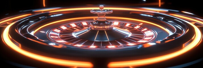 Poster - A colorful roulette table features glowing neon numbers, enticing players to spin the wheel for an exciting game at night. Generative AI