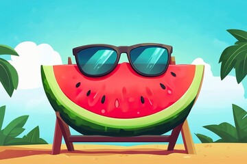 Wall Mural - Summer Fun: Watermelon Slice Relaxing on a Beach Chair