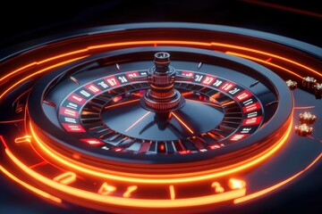 Aufkleber - The roulette table glows with bright neon numbers, inviting players to place their bets in the lively casino during a thrilling night. Generative AI