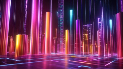 Poster - Vibrant Neon Cityscape Digital Abstract Background