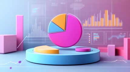 Poster - Colorful 3D Pie Chart and Graphs on Abstract Background