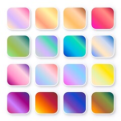 Colorful gradient squares, soft pastel hues, vibrant color transitions, rounded corners, minimalist design, abstract backgrounds,