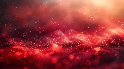 Wall Mural - Romantic Red Hearts and Sparkles Abstract Background