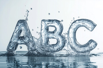 The letters A, B, and C, composed water and isolated on white.