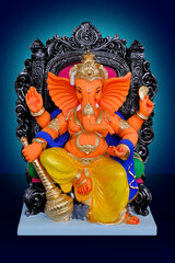 Ganesh sculpture, Lord Ganpati, Ganesha on Blue Background, Ganpati, happy Ganesh Chaturthi.