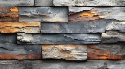 Poster - Textured wall featuring a stunning interplay of roughhewn wooden panels and smooth marble slabs emphasizing a rustic yet contemporary feel perfect for stylish interiors