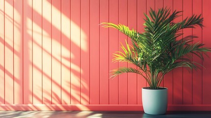 Poster - Vibrant coral panelled wall background with subtle textured lines adding a lively and energizing feel perfect for creative workspaces or playful childrens rooms