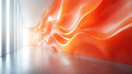 Poster - Vibrant coral tech wall with organic wavy textures and a matte finish creating an energetic and inviting atmosphere in futuristicinspired spaces