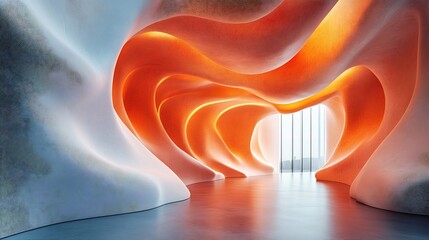 Aufkleber - Vibrant coral tech wall with organic wavy textures and a matte finish creating an energetic and inviting atmosphere in futuristicinspired spaces