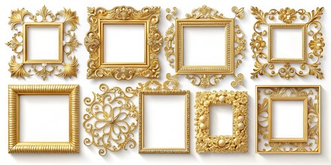 Poster - A collection of ornate gold frames with intricate detailing, perfect for showcasing treasured artwork or photographs.