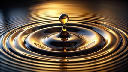 Aufkleber - A single golden drop of liquid creates mesmerizing ripples in a dark and reflective surface.