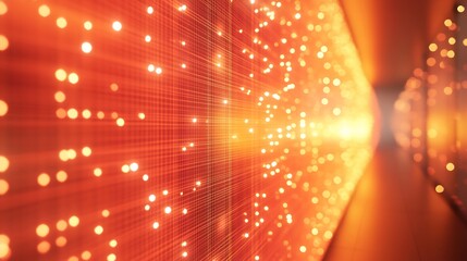 Poster - Vibrant orange tech wall with intricate grid patterns and subtle gloss radiating a warm yet futuristic ambiance perfect for modern office or retail spaces