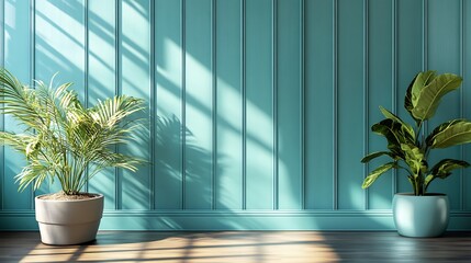 Poster - Vibrant teal panelled wall background with subtle vertical grooves adding a refreshing and tropical feel perfect for coastalinspired living rooms or creative spaces