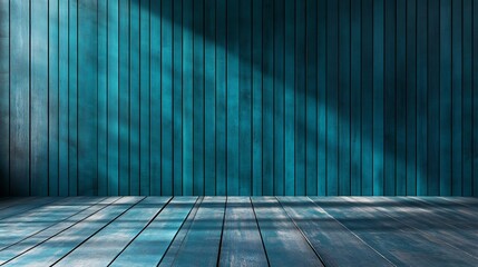 Poster - Vibrant teal panelled wall background featuring vertical slats with a satin finish creating a bold and modern look perfect for contemporary or art decoinspired interiors