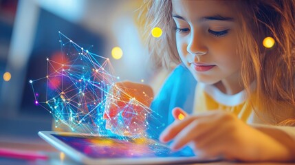 Poster - Girl interacting with digital interface on tablet