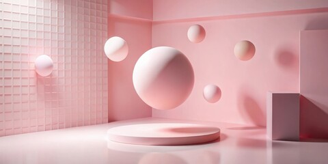 Poster - Minimalist Pink Room with Geometric Shapes and Soft Lighting