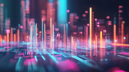 Poster - Futuristic Cityscape with Neon Light Effect