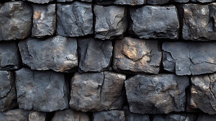 Poster - Weathered stone wall texture with layered stones in deep grays and blacks presenting a dramatic and elegant seamless pattern perfect for contemporary designs