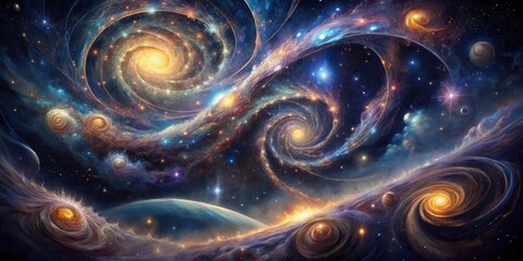 Wall Mural - a cosmic dance of swirling galaxies, illuminating the vast expanse of space with a symphony of color