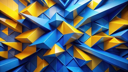 Poster - A mesmerizing pattern of intersecting blue and yellow geometric shapes creates a dynamic and visually captivating abstract design.