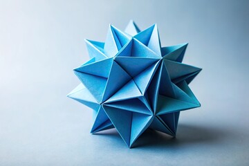 Blue origami shape on light blue background