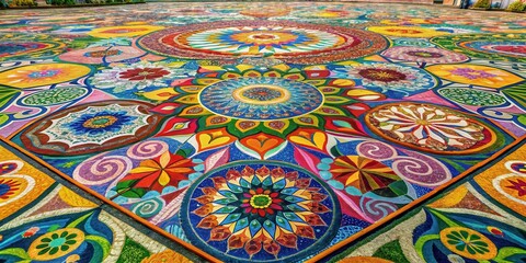 Poster - A vibrant mosaic of colorful floral patterns, each meticulously crafted and interwoven, forming a breathtaking visual symphony on the ground.