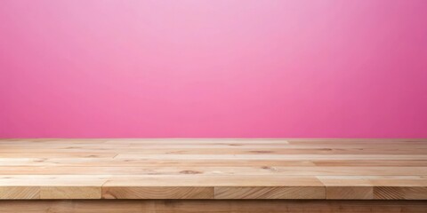 Aufkleber - Wooden table with a pink gradient background, perfect for showcasing products, displaying artwork, or composing a scene.