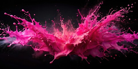Poster - A vibrant splash of magenta paint explodes in a symmetrical burst against a dark backdrop, creating a mesmerizing abstract artwork that celebrates the beauty of fluid dynamics.