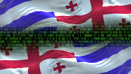 Ajaria flag - 3D realistic waving flag on matrix digital background with binary code