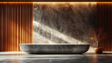 Poster - Artistic display of a textured wooden panel wall harmoniously paired with a stylish marble pattern evoking a sense of luxury and sophistication in a minimalist environment