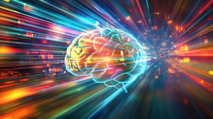 Poster - vibrant neural connections and abstract light trails