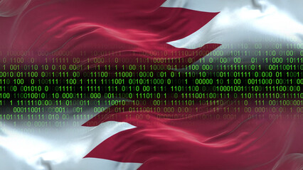 Bahrain flag - 3D realistic waving flag on matrix digital background with binary code