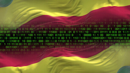 Bolivia flag - 3D realistic waving flag on matrix digital background with binary code