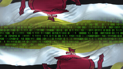 Brunei flag - 3D realistic waving flag on matrix digital background with binary code