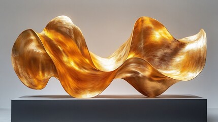 Poster - Artistic series of golden wall pieces featuring bold wave lines gradient effects and shimmering gold foil forming a luxurious collection perfect for adding elegance to any space