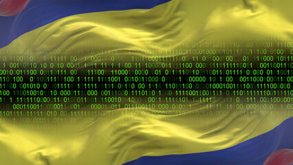 Colombia flag - 3D realistic waving flag on matrix digital background with binary code