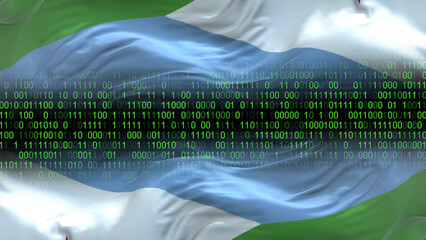 Djibouti flag - 3D realistic waving flag on matrix digital background with binary code