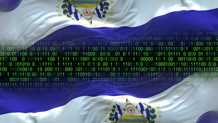 El Salvador flag - 3D realistic waving flag on matrix digital background with binary code