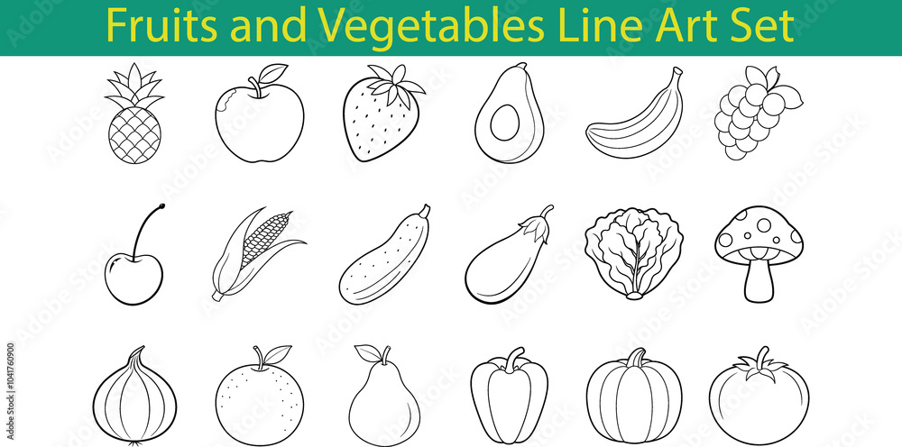 Fruits and Vegetables Line Art Set Illustration Stock Illustration ...