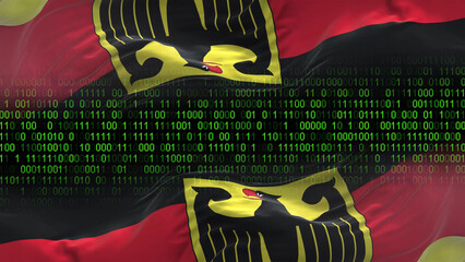 Germany flag - 3D realistic waving flag on matrix digital background with binary code