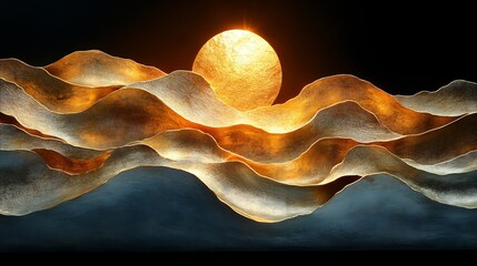 Poster - Elegant collection of golden wall art pieces with flowing line art and gradient effects accented by rich gold foil perfect for adding an upscale touch to modern interiors
