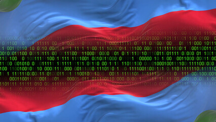Karelia flag - 3D realistic waving flag on matrix digital background with binary code