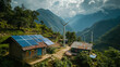 © Itsaraporn - Decentralized energy systems in a remote village, featuring small-scale wind turbines and solar panels supplying energy independently from the main grid