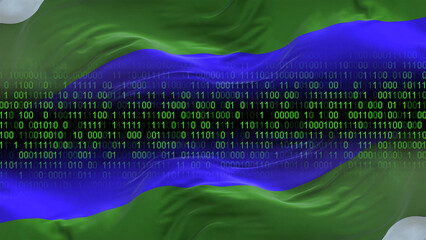 Komi flag - 3D realistic waving flag on matrix digital background with binary code