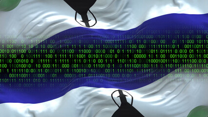 Lesotho flag - 3D realistic waving flag on matrix digital background with binary code