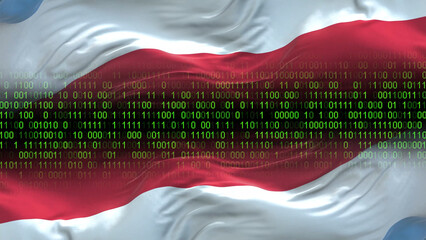 Luxembourg flag - 3D realistic waving flag on matrix digital background with binary code