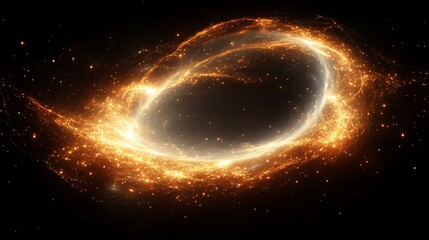 Poster - A radiant swirl of golden particles and gas illuminates the dark depths of space, showcasing a stunning cosmic phenomenon filled with energy and light.