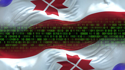 Mordovia flag - 3D realistic waving flag on matrix digital background with binary code