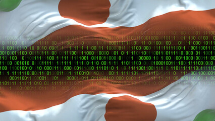 Niger flag - 3D realistic waving flag on matrix digital background with binary code